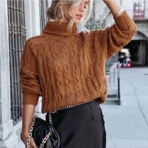 [Skylar Rose] VICI Once Upon A Fall Chunky Cable Knit Turtleneck Sweater NWT XL